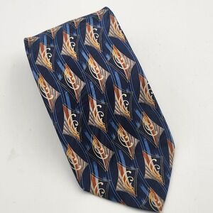 Jos A Bank Signature Collection Silk Necktie Tie Italy Blue Diamond Swirl Design